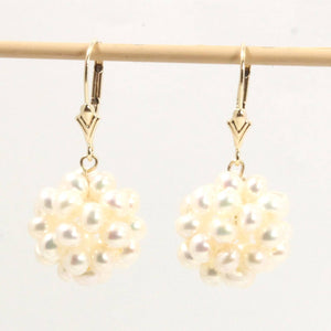 14K Yellow Gold White Pearl Ball Leverback Earrings (15mm)