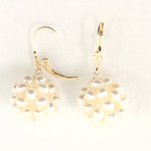 14K Yellow Gold White Pearl Ball Leverback Earrings (15mm)