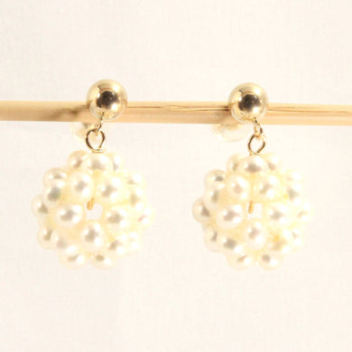 14K Yellow Gold White Pearl Ball Dangle Stud Earrings