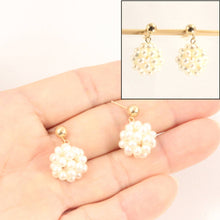 Load image into Gallery viewer, 14K Yellow Gold White Pearl Ball Dangle Stud Earrings