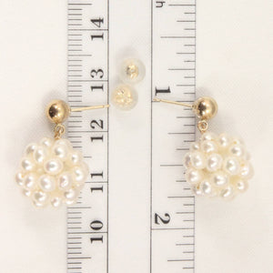 14K Yellow Gold White Pearl Ball Dangle Stud Earrings