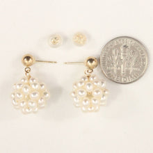 Load image into Gallery viewer, 14K Yellow Gold White Pearl Ball Dangle Stud Earrings
