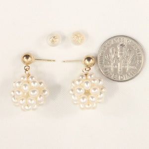 14K Yellow Gold White Pearl Ball Dangle Stud Earrings
