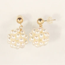 Load image into Gallery viewer, 14K Yellow Gold White Pearl Ball Dangle Stud Earrings