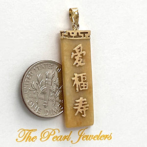 14k Yellow Gold Yellow Jade Love, Joy & Longevity Pendant