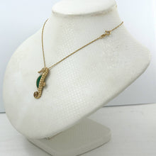 Load image into Gallery viewer, 14k Yellow Solid Gold Seahorse Design Green Jade Pendant Necklace