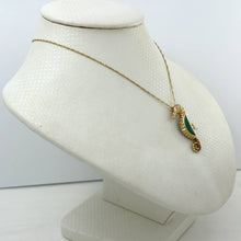 Load image into Gallery viewer, 14k Yellow Solid Gold Seahorse Design Green Jade Pendant Necklace
