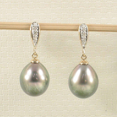 Peacock Tahitian Pearl & Diamond Dangle Earrings – 14k Yellow Gold
