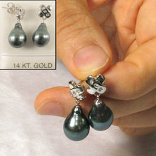 Load image into Gallery viewer, 14k White Gold Diamond &amp; Peacock Tahitian Pearl Dangle Earrings