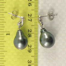 Load image into Gallery viewer, 14k White Gold Diamond &amp; Peacock Tahitian Pearl Dangle Earrings