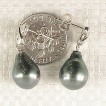 Load image into Gallery viewer, 14k White Gold Diamond &amp; Peacock Tahitian Pearl Dangle Earrings