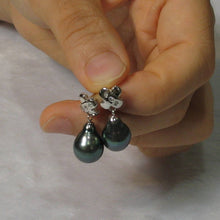 Load image into Gallery viewer, 14k White Gold Diamond &amp; Peacock Tahitian Pearl Dangle Earrings