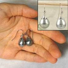 Load image into Gallery viewer, 14k White Gold Fish Hook Flower Cap Tahitian Pearl Dangle Earrings