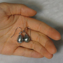 Load image into Gallery viewer, 14k White Gold Fish Hook Flower Cap Tahitian Pearl Dangle Earrings