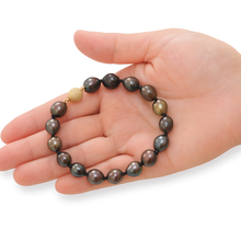 Load image into Gallery viewer, 14k Yellow Gold Clasp Hand-Knotted Black Tahitian Pearl Bracelet 8”