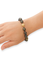 Load image into Gallery viewer, 14k Yellow Gold Clasp Hand-Knotted Black Tahitian Pearl Bracelet 8”