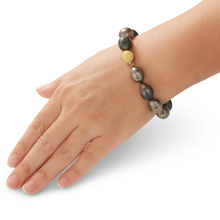 Load image into Gallery viewer, 14k Yellow Gold Clasp Hand-Knotted Black Tahitian Pearl Bracelet 8”