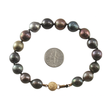 Load image into Gallery viewer, 14k Yellow Gold Clasp Hand-Knotted Black Tahitian Pearl Bracelet 8”