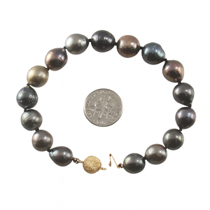 14k Yellow Gold Clasp Hand-Knotted Black Tahitian Pearl Bracelet 8”