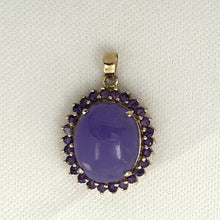 Load image into Gallery viewer, 14k Yellow Gold Cabochon Lavender Jade &amp; Amethyst Pendant Necklace