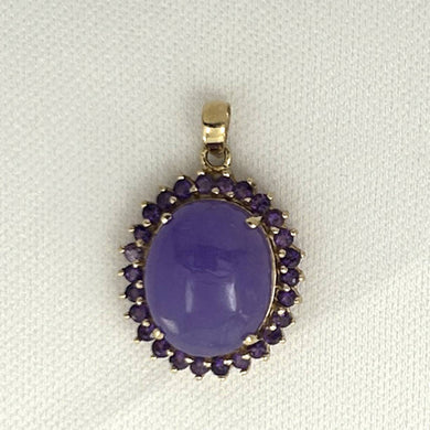 14k Yellow Gold Cabochon Lavender Jade & Amethyst Pendant Necklace