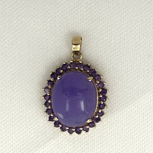 14k Yellow Gold Cabochon Lavender Jade & Amethyst Pendant Necklace