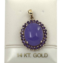 Load image into Gallery viewer, 14k Yellow Gold Cabochon Lavender Jade &amp; Amethyst Pendant Necklace