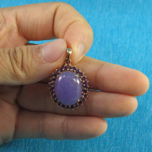 Load image into Gallery viewer, 14k Yellow Gold Cabochon Lavender Jade &amp; Amethyst Pendant Necklace