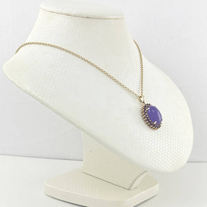 14k Yellow Gold Cabochon Lavender Jade & Amethyst Pendant Necklace