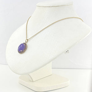 14k Yellow Gold Cabochon Lavender Jade & Amethyst Pendant Necklace