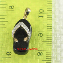 Load image into Gallery viewer, 14k Solid Yellow Gold Diamond Flip-Flop Slipper Black Onyx Pendant Necklace