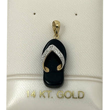 Load image into Gallery viewer, 14k Solid Yellow Gold Diamond Flip-Flop Slipper Black Onyx Pendant Necklace