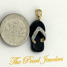 Load image into Gallery viewer, 14k Solid Yellow Gold Diamond Flip-Flop Slipper Black Onyx Pendant Necklace