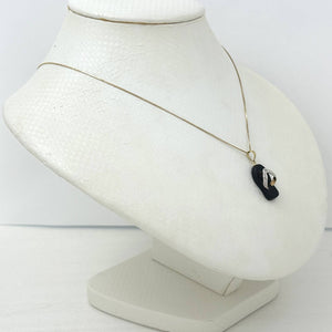 14k Solid Yellow Gold Diamond Flip-Flop Slipper Black Onyx Pendant Necklace