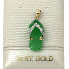 Load image into Gallery viewer, 14k Solid Yellow Gold Diamond Flip-Flop Slipper Green Jade Pendant Necklace