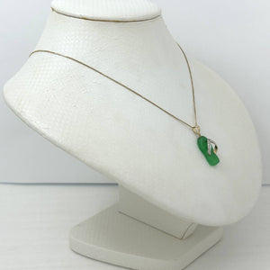 14k Solid Yellow Gold Diamond Flip-Flop Slipper Green Jade Pendant Necklace
