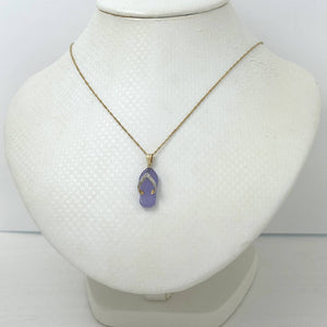 14k Solid Yellow Gold Diamond Flip-Flop Slipper Lavender Jade Pendant Necklace