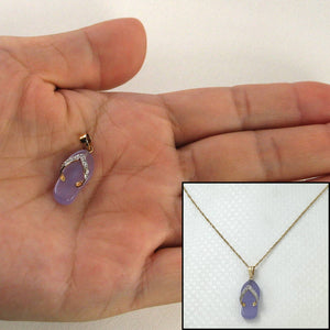 14k Solid Yellow Gold Diamond Flip-Flop Slipper Lavender Jade Pendant Necklace