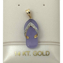 Load image into Gallery viewer, 14k Solid Yellow Gold Diamond Flip-Flop Slipper Lavender Jade Pendant Necklace