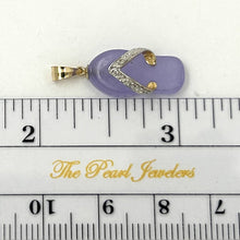 Load image into Gallery viewer, 14k Solid Yellow Gold Diamond Flip-Flop Slipper Lavender Jade Pendant Necklace
