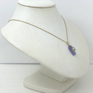 14k Solid Yellow Gold Diamond Flip-Flop Slipper Lavender Jade Pendant Necklace