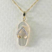 Load image into Gallery viewer, 14k Yellow Gold Diamond Flip-Flop Slipper White Mother of Pearl Pendant Necklace
