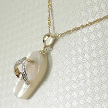 Load image into Gallery viewer, 14k Yellow Gold Diamond Flip-Flop Slipper White Mother of Pearl Pendant Necklace