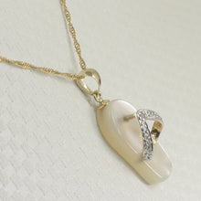 Load image into Gallery viewer, 14k Yellow Gold Diamond Flip-Flop Slipper White Mother of Pearl Pendant Necklace