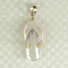 Load image into Gallery viewer, 14k Yellow Gold Diamond Flip-Flop Slipper White Mother of Pearl Pendant Necklace