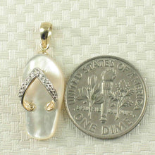 Load image into Gallery viewer, 14k Yellow Gold Diamond Flip-Flop Slipper White Mother of Pearl Pendant Necklace