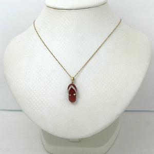 14k Solid Yellow Gold Diamond Flip-Flop Slipper Red Jade Pendant Necklace