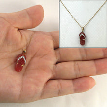 Load image into Gallery viewer, 14k Solid Yellow Gold Diamond Flip-Flop Slipper Red Jade Pendant Necklace