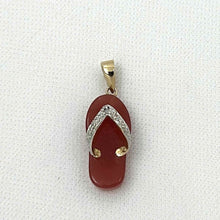 Load image into Gallery viewer, 14k Solid Yellow Gold Diamond Flip-Flop Slipper Red Jade Pendant Necklace