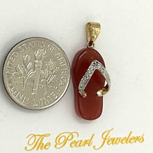 Load image into Gallery viewer, 14k Solid Yellow Gold Diamond Flip-Flop Slipper Red Jade Pendant Necklace